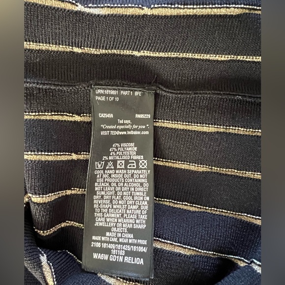 TED BAKER  London black & gold dress size 3 - Picture 8 of 11